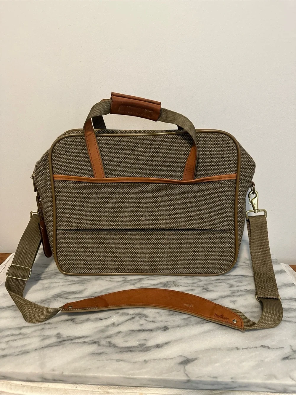 Hartmann Canvas twill Leather trim carry on travel bag with shoulder strap